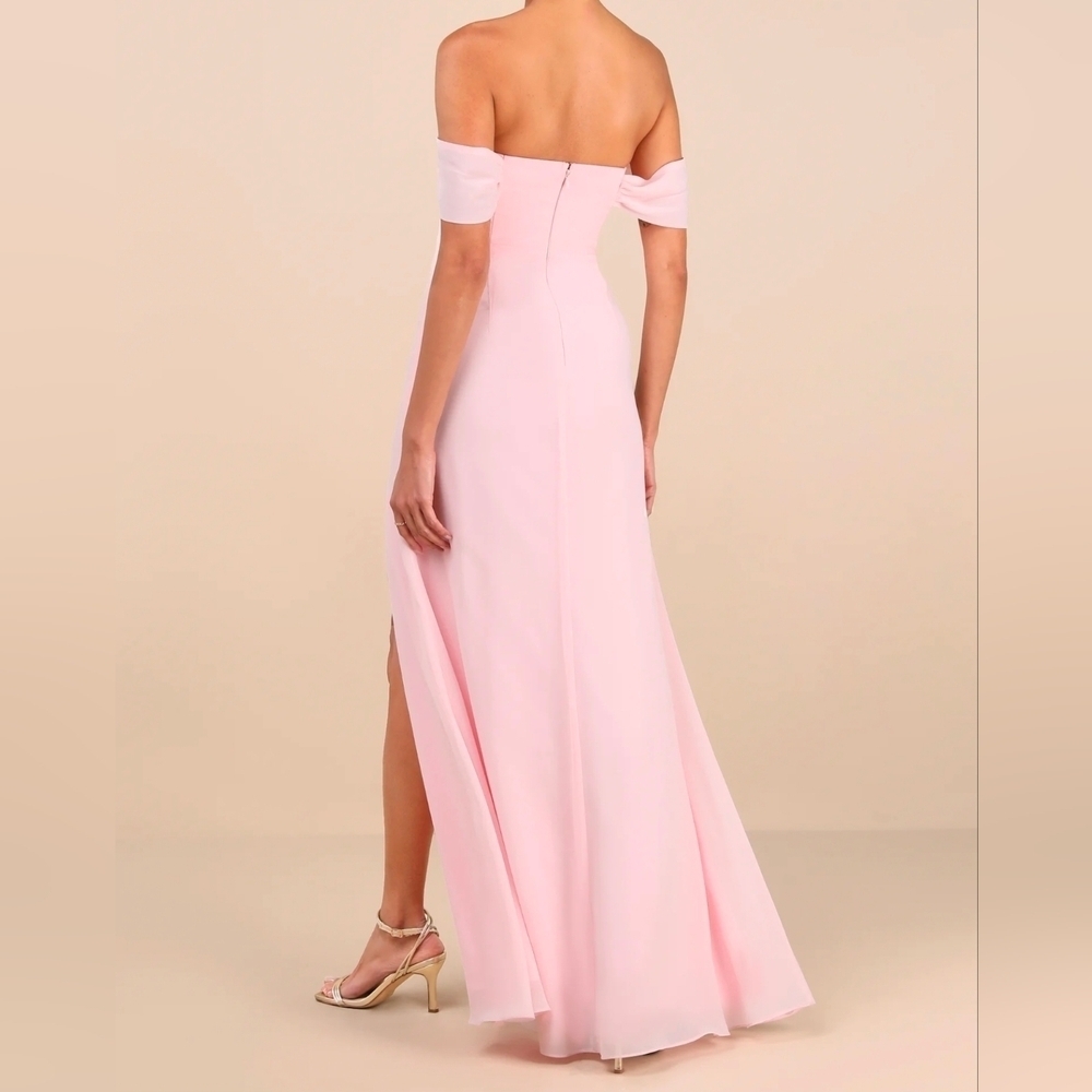 Lulus Magical Magnetism Light Pink Off-the-Shoulder Maxi Dress, Size Small - Picture 3 of 9